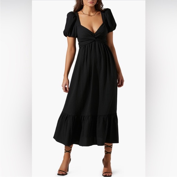 NWT ASTR The Label Women's Twist Bust Tie Back Midi Dress In Black Size Large - Picture 16 of 16